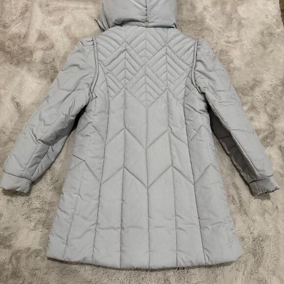 Vtg Saxton Hall Women's Quilted Puffer Coat Medium Gray Hooded Jacket Made Korea - Picture 2 of 14